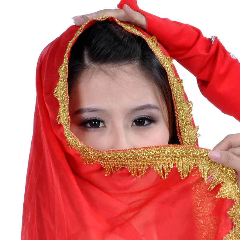 red shawl Танец живота большая вуаль шаль Высокое качество 120D шифон Племенной платок цыганские шарфы танцевальные шали Цыганская шаль большой белый шифон - Цвет: red shawl