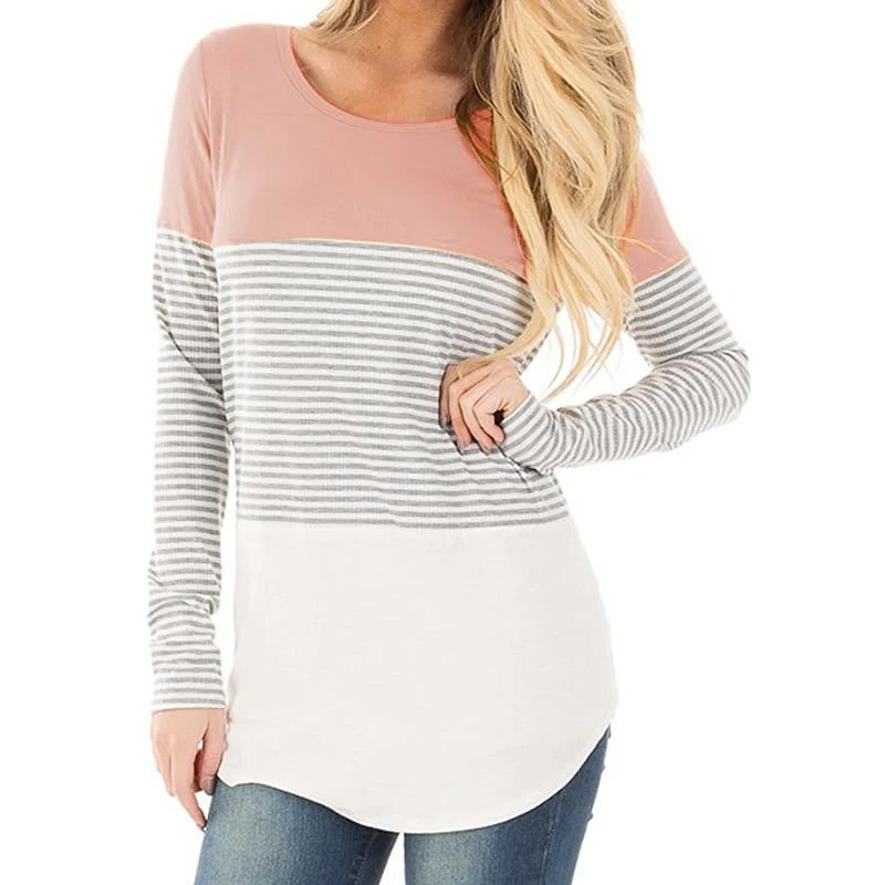 

Женские блузки с длинным рукавом, повседневные топы, блузки для лета, 2019, Женская Лоскутная рубашка, одежда размера плюс S-2XL, синий, розовый, с...