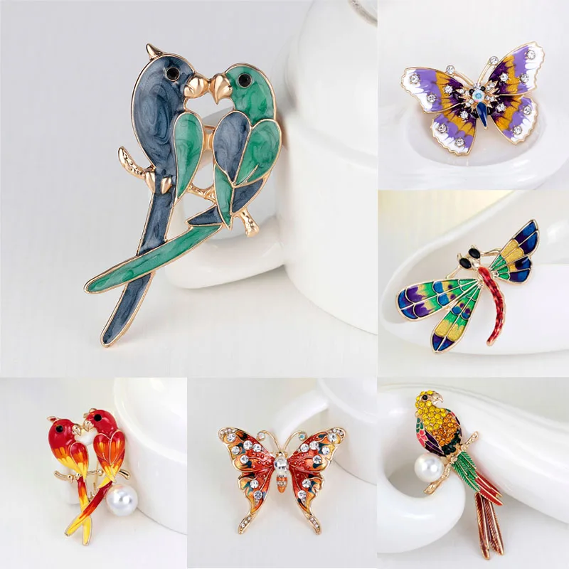 Милая брошь бабочка в виде попугая эмалированные Броши Булавки с животными для