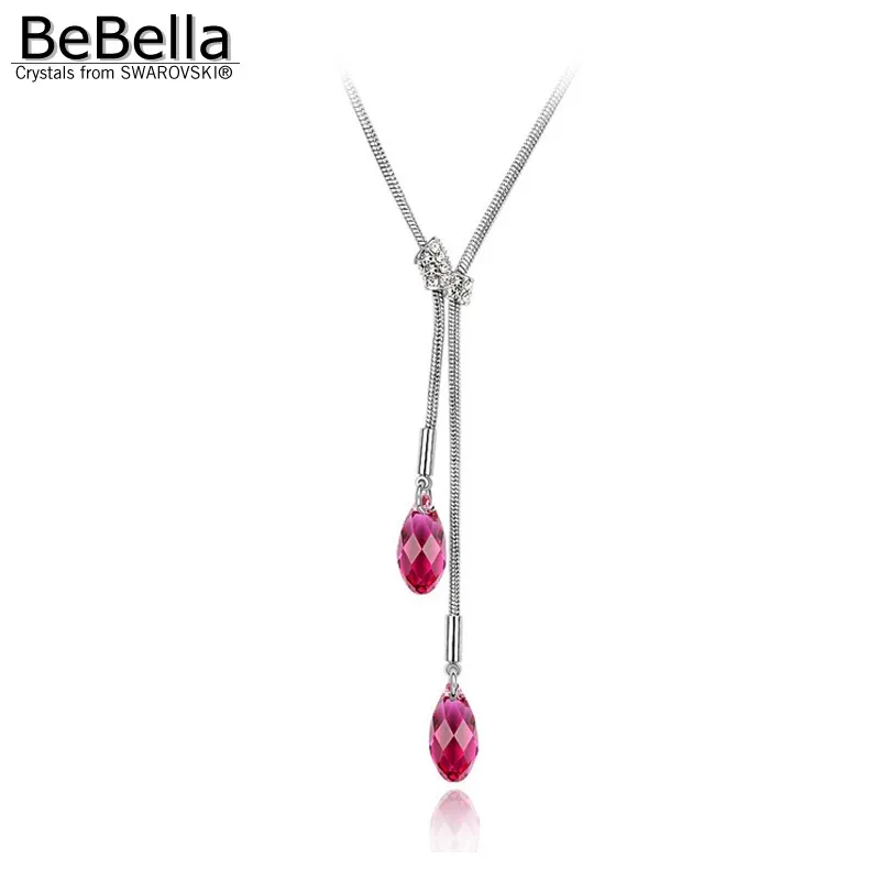Fuchsia BeBella каплевидный кристалл кулон ожерелье сделано с австрийскими кристаллами от Swarovski для женщин Свадебные украшения для невесты - Окраска металла: Fuchsia