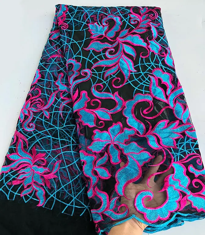 Turquoise Fushia Распродажа 5 ярдов африканские французские кружева нигерийские тюлевые кружевные ткани швейная ткань высокого качества хороший выбор - Цвет: Turquoise Fushia