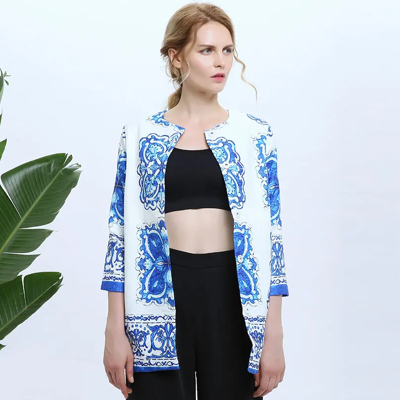 Женский тренчкот с цветочным принтом синий длинный осенний | Женская одежда