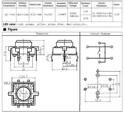 Подсветка Такт переключатель кнопка оранжевый светодиод 12*12 DIP 4Pin RoHS-5PCS |