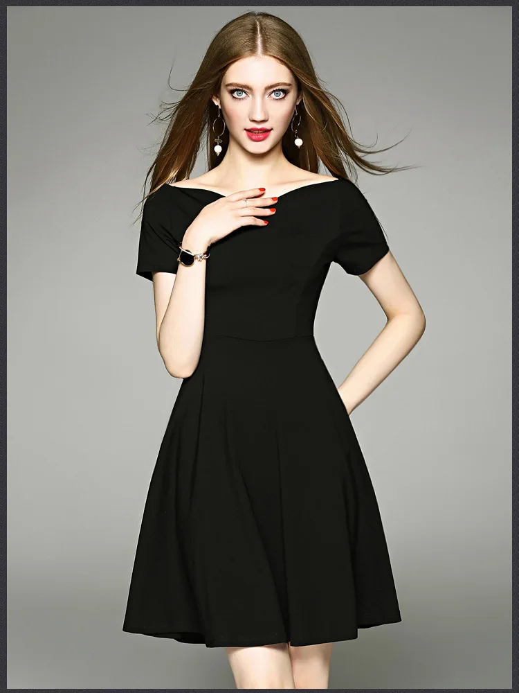 Женское платье с V образным вырезом черное элегантное для вечеринок и банкетов