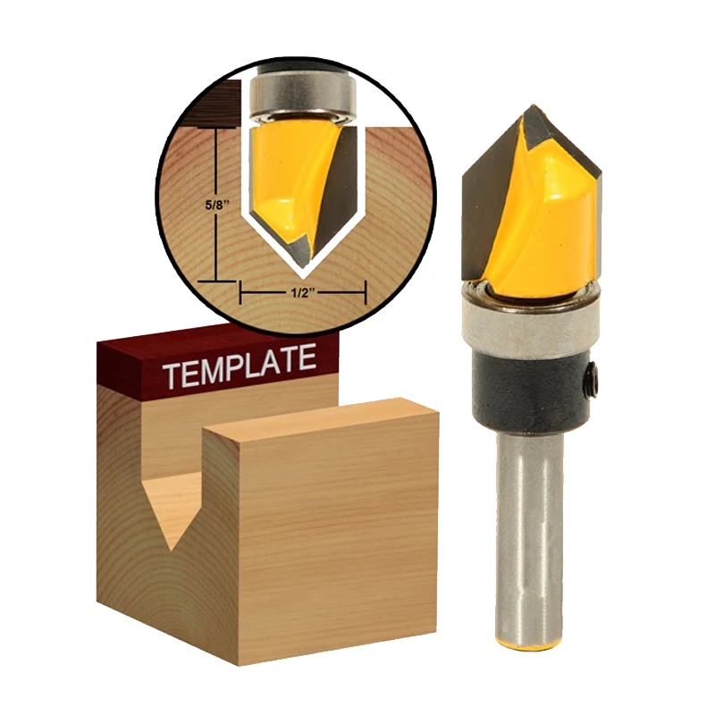 

1pcs 1/4 shank 90 degree V Groove Router Bit with Shank Bearing - 1/2" x 5/8"