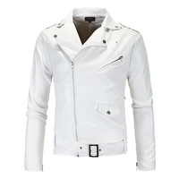 men slim white leather jackets oblique zipper motorcycle jackets new men outwear moto biker leather coats size 4xl