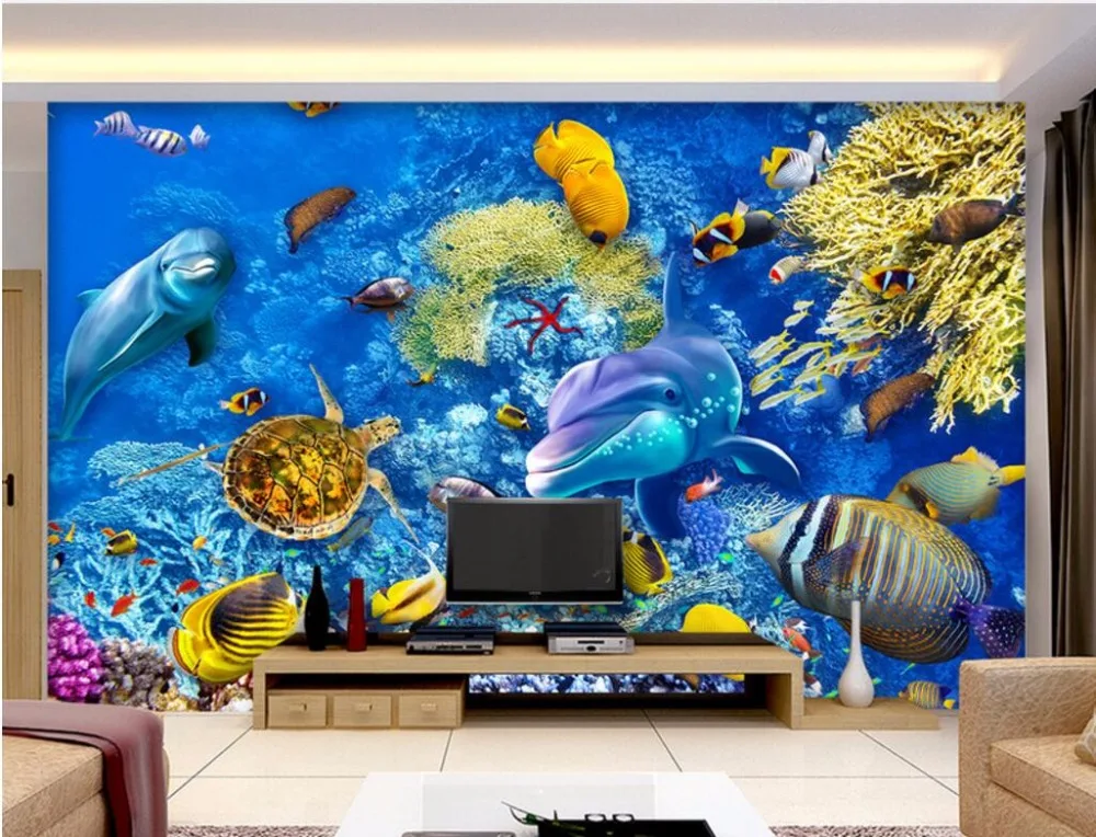 3d настенные фрески обои для стен 3 d фото морской рыбы кораллового цвета с