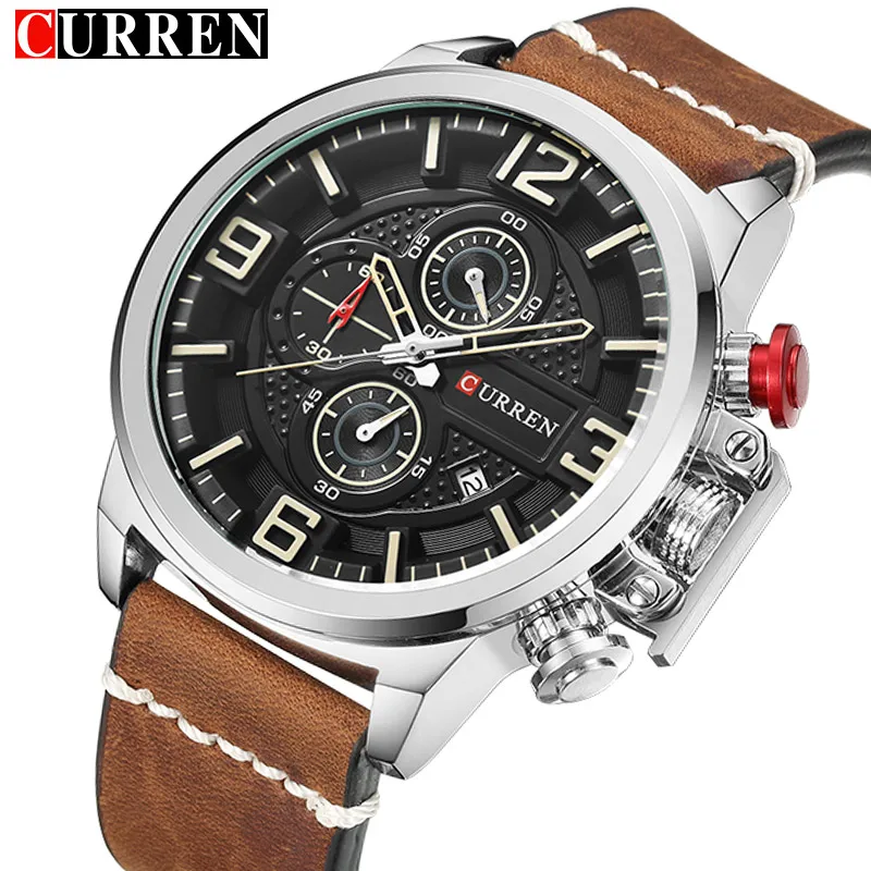 

CURREN Chronograph Casual Men Watch Luxury Brand Quartz Military Sport Watch Genuine Leather Men's Wristwatch relogio masculino
