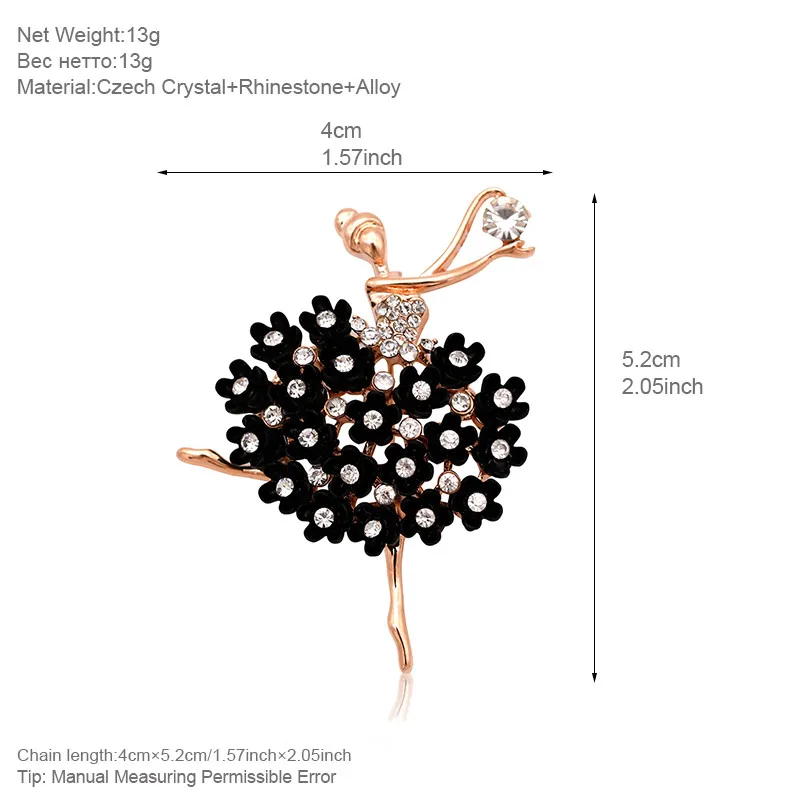 Броши ALLYES Ballerina для женщин, женская одежда, ювелирное изделие, модное розовое золото, сплав, булавки-брошки с кристаллами