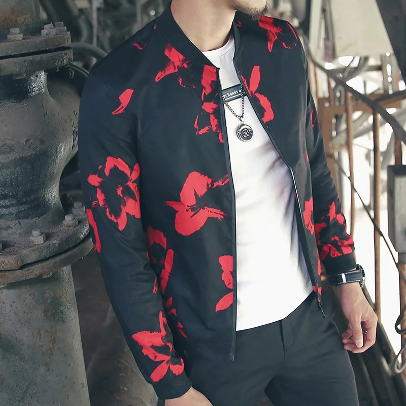 2019 весенне осенняя куртка в стиле хип хоп мужская приталенная бомбер с цветочным