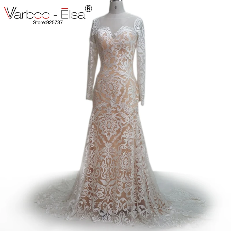 Robe De Mariee Sirene 2018 Иллюзия декольте с длинными рукавами свадебное платье Русалка