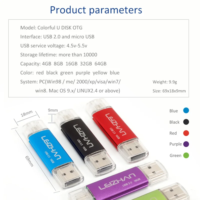Leizhan USB Flash Drive смартфон флешки OTG 4 г 8 16 32 64 накопитель usb 2.0 Индивидуальные memory stick U |