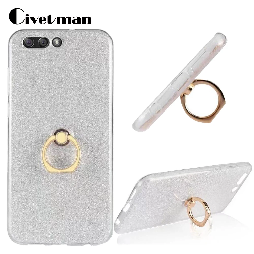 Cover Phone Case For Asus Zenfone 4 ZE554KL 5.5&quot Soft TPU Silicone Transparent Shell Flash Glitter Powder Metal Ring Kickstand |