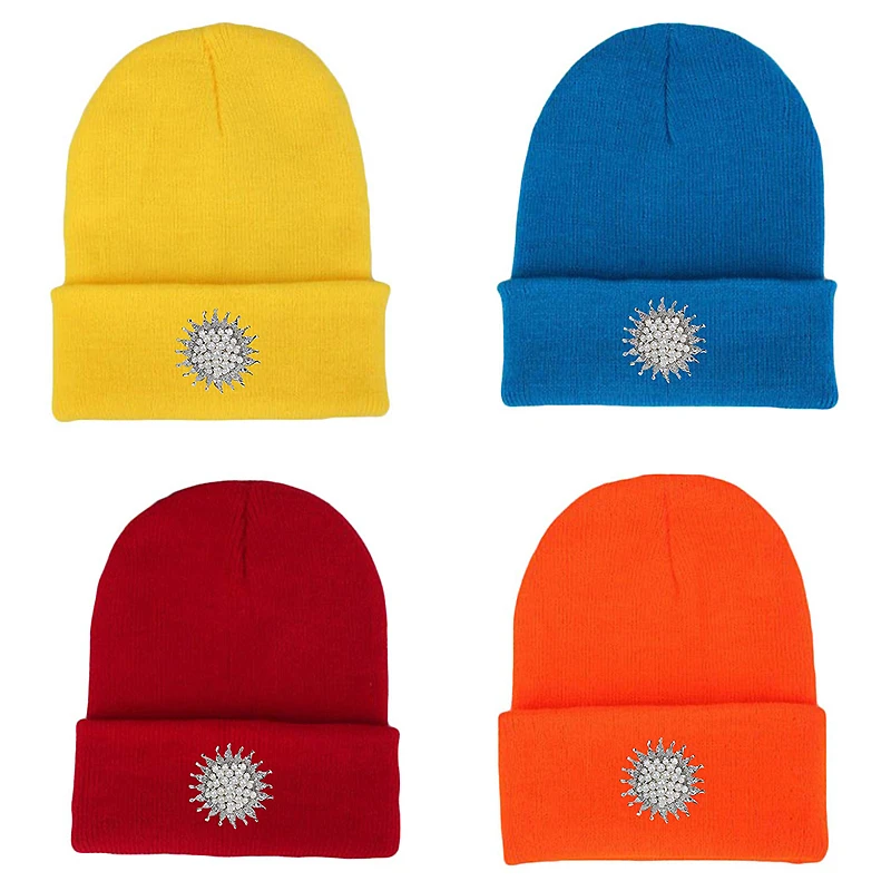 Модные Взрослые Skullies зимние вязаные шапки для женщин роскошный белый Сияющий