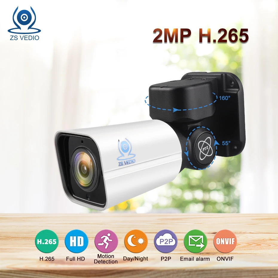 ZSVEDIO камеры наблюдения IP камера 2MP мини PTZ H.265 Облачное хранилище 4X оптический зум