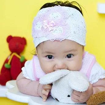 

5Colors Free Shipping Girls Hair accessories with lace bowknots girls headbands white lace Newborn Kids headdress headwear A053