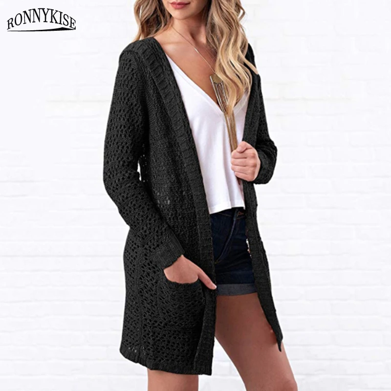 RONNYKISE Autumn and Winter Sweater Women Fashion Cardigans Knitted Oversized Long Coat with Pockets |
