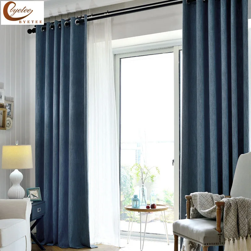 

[byetee] Modern minimalist solid curtains with Slub Cotton blackout for Bedroom Linving room windows Cationic curtains Drapes