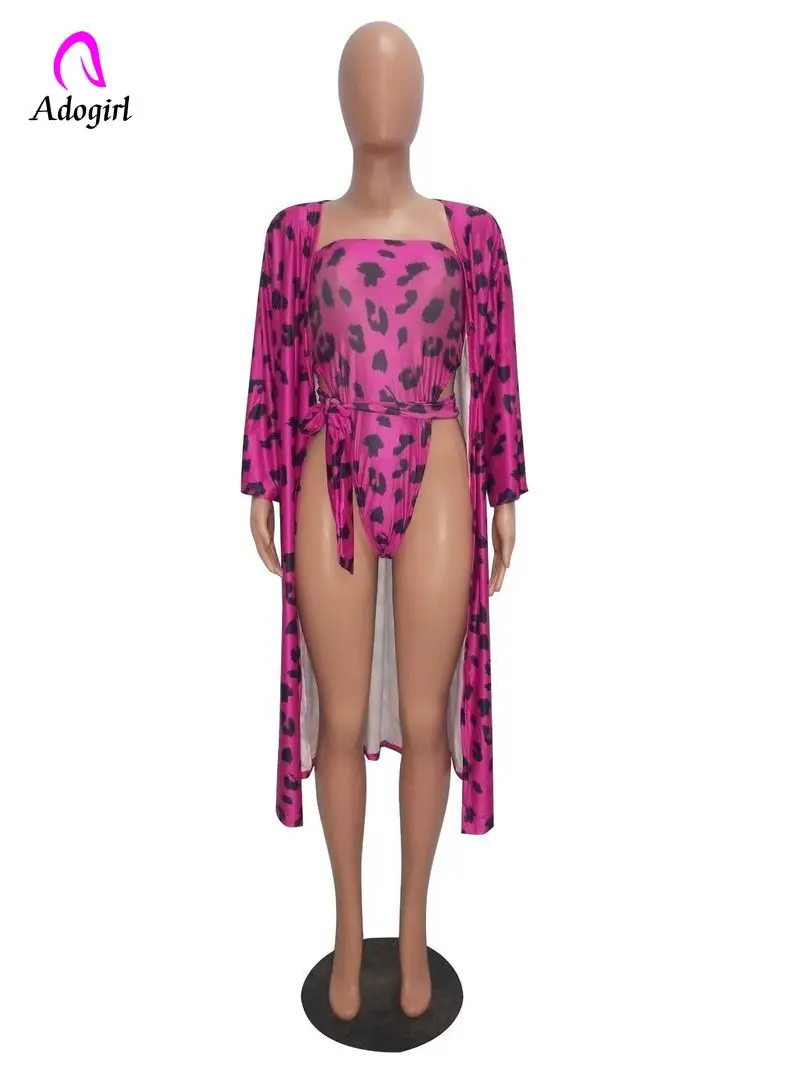 Шифоновое Боди без бретелек летняя женская пляжная одежда леопардовый комплект