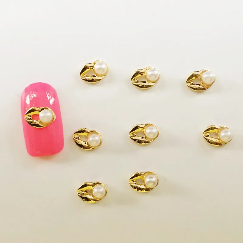 10PCs-Gold 10 шт. в упаковке, металлические золотые красные губы, сексуальная запонка из сплава для ногтей, украшения для дизайна ногтей, 3d жемчужная подвеска со стразами, аксессуары для ювелирных изделий - Color: 10PCs-Gold