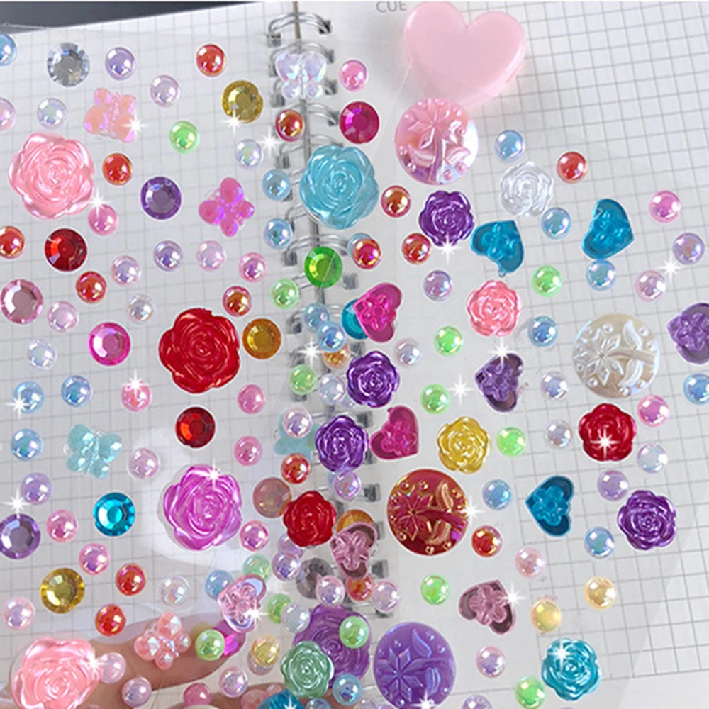 1 лист новые самоклеющиеся блестящие стикеры со стразами DIY алмазные драгоценные камни наклейка мультфильм сердце бабочка наклейка случайный цвет