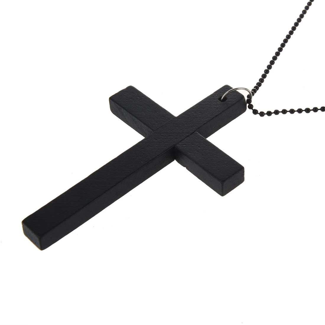 

Hot Sale Metal Beaded Chain Wooden Cross Pendant Necklace Black