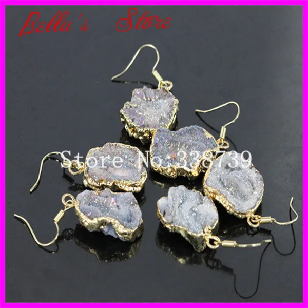 1 пара женские серьги подвески с натуральной друзой|crystal dangle earrings|dangle earringshook earrings |