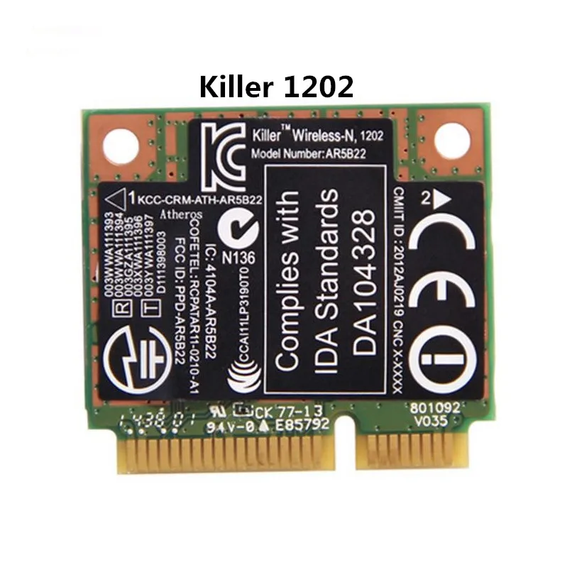 Killer 1202 300 Мбит/с Беспроводная Atheros AR5B22 Wifi игровая сетевая карта Двухдиапазонная 802.11a/b/g/n Bluetooth 4,0 для ноутбука геймера