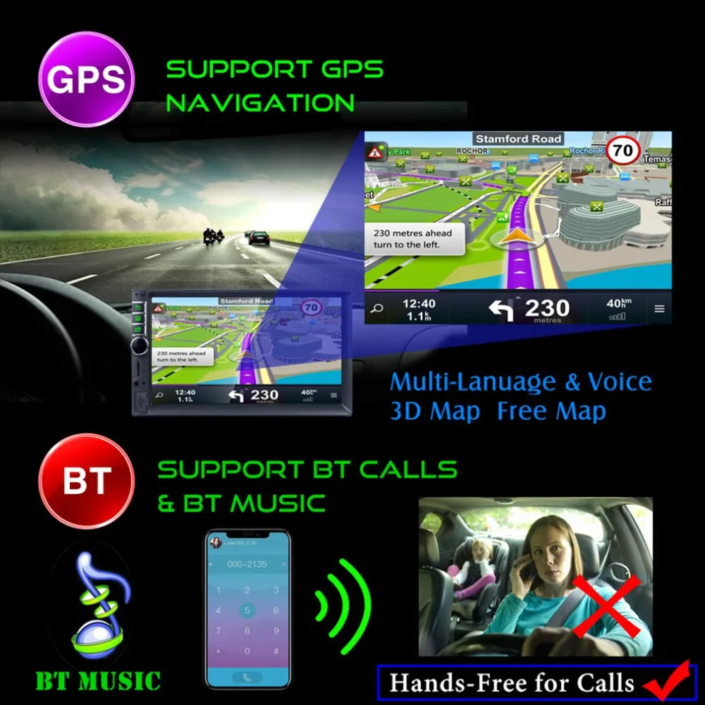 " двойной 2Din четырехъядерный Android 7,1 автомобильный MP5 плеер Радио Стерео gps Nav wifi USB