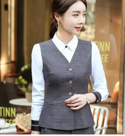 

Female New Fashion business ladies vest work wear uniforms Slim V Neck Formal jackets women office vests coat plus size tops