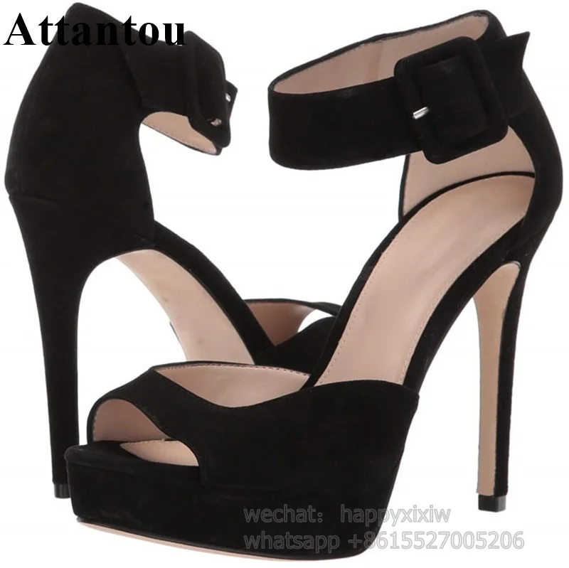 New Arrival Ankle Bucke Desinger Peep Toe Platform Thin High Heel Sandals Women Retro Evening Party Dress Shoes