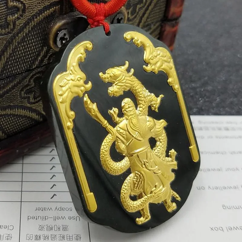 Кулон Hetian Jade &quotGuanyu&quot Нефритовое ожерелье GuanGong счастливый амулет 24 K золотые