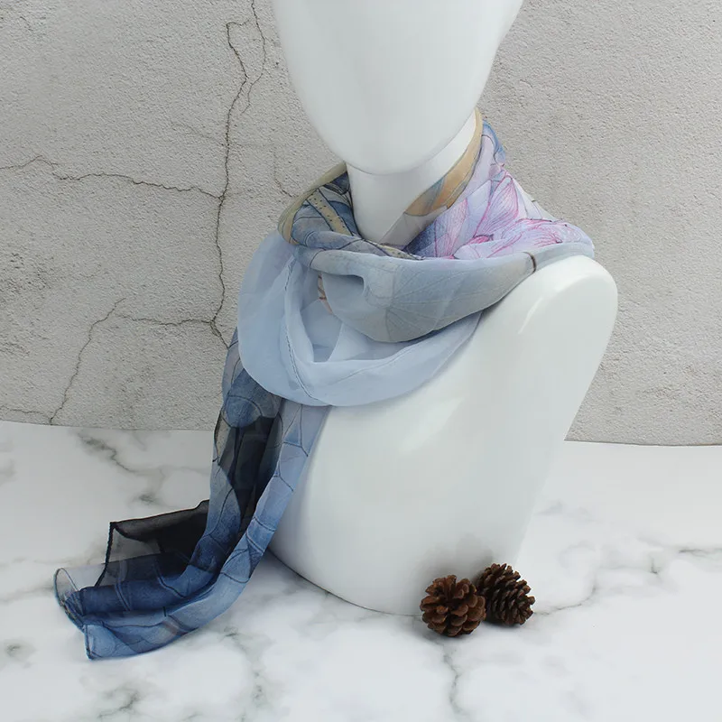Silk Scarf Women'S Elegant Long Floral Printing Chiffon Beach Thin Shawl Wrap Green | Аксессуары для одежды