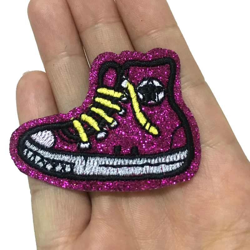 

5 Pieces/lot Small Pink Shoes Embroidered Iron on Patches for Clothes Backpack Star Shoes Embroidery Appliques Patch Sewing DIY