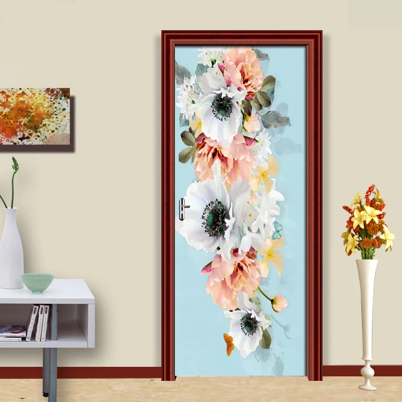Papel де Parede 3D ПВХ водонепроницаемый самоклеящийся свежий цветок фото обои Дверь Наклейка Фреска Гостиная Спальня Декор наклейки