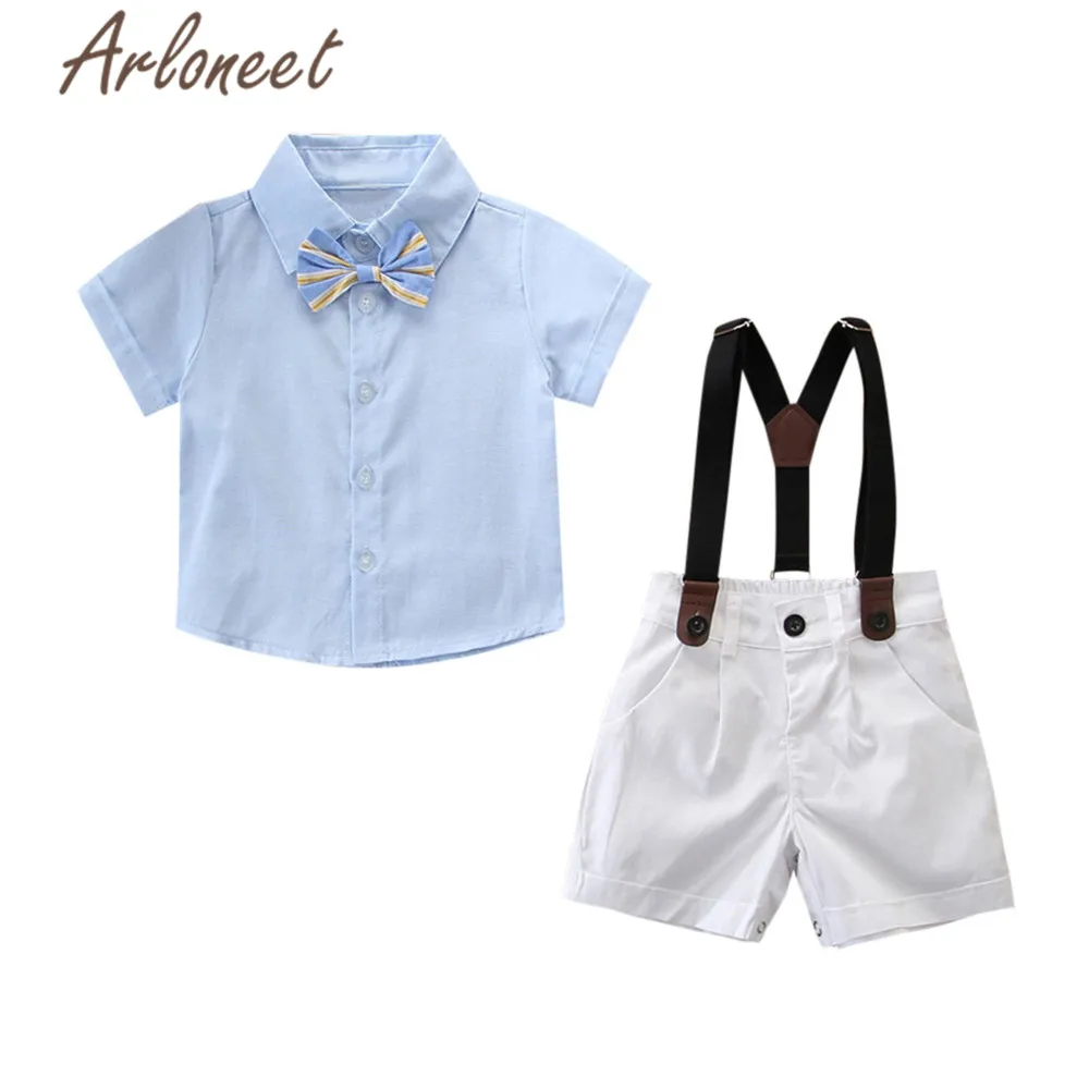 ARLONEET Clothes newborn baby boy Bow Blouse Solid shirt Top Bib pants high quality 2pcs gentleman 2019 summer Outfit |