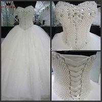 custom made ball gown sweetheart crystal pearls long formal luxury bridal wedding dresses wedding gowns vestido de noiva da21