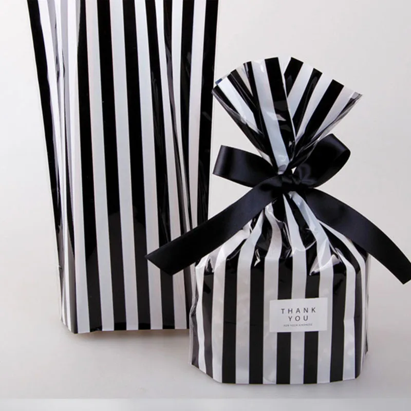 black 10 шт. полосатая сумка для конфет DIY Baby Shower пластиковые подарочные пакеты для печенья, печенья, закусок упаковочный пакет для выпечки, праздничные вечерние принадлежности - Цвет: black