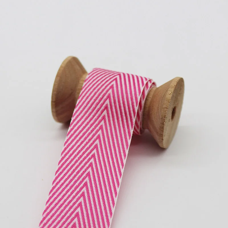 25mm Hot pink Двусторонняя полосатая шевронная лента в елочку, тканые ленты 1," 38 мм 1 дюйм 25 мм, розовый, синий, темно-синий, кремовый, ярко-розовый, черный и белый цвета - Цвет: 25mm Hot pink