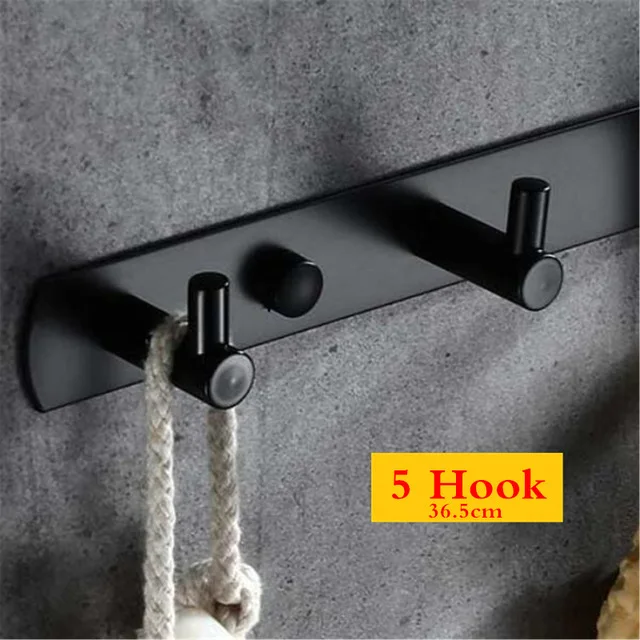 5 Hook Твердый нержавеющий стальной черный гальванический финишный крючок полотенца для ванной настенный крючок дверная вешалка для одежды Крючок для халата Многофункциональный - Цвет: 5 Hook