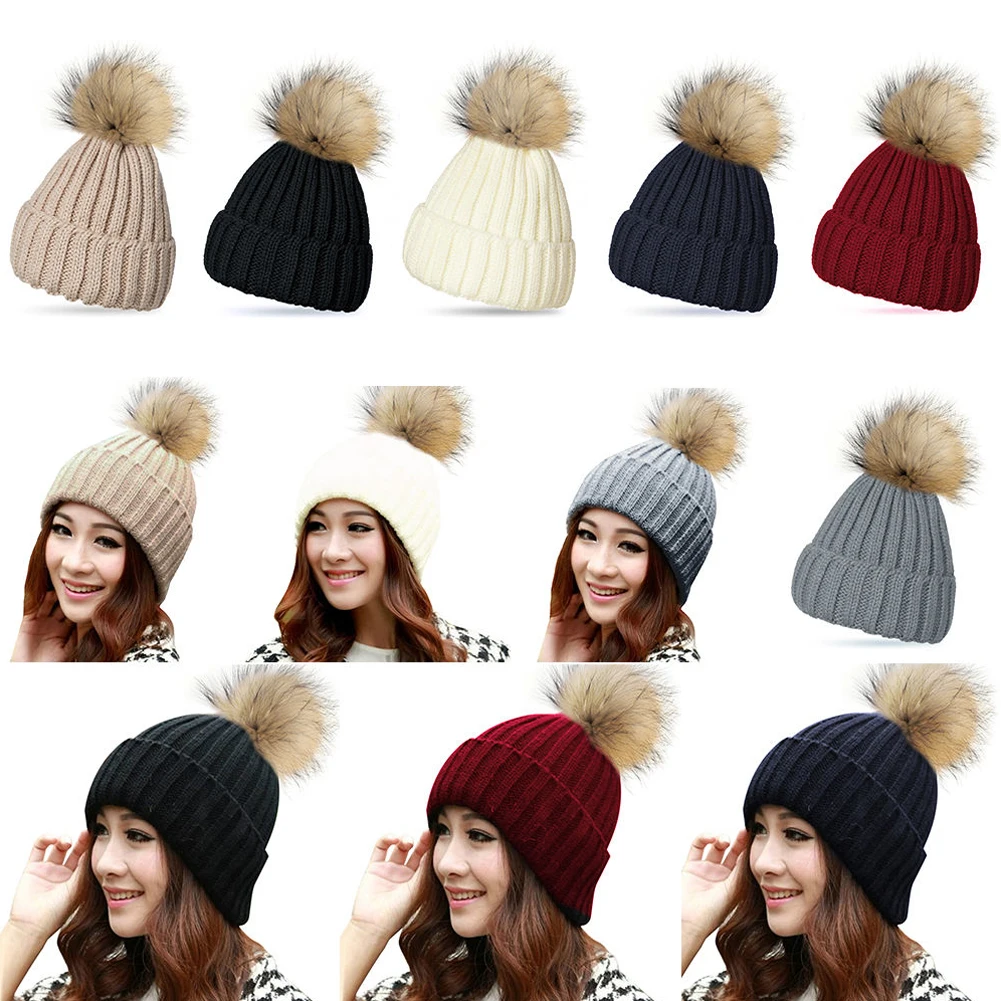 Женская меховая шапка зимняя с помпоном шапки из натурального меха Вязаная