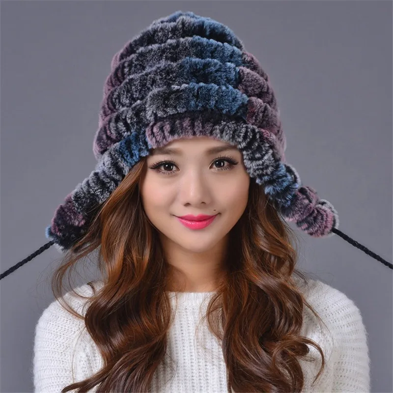

New Women Winter Warm Real Natural Genuine Rex Rabbit Fur Cap Headwear Winter warm Hat Free Shipping