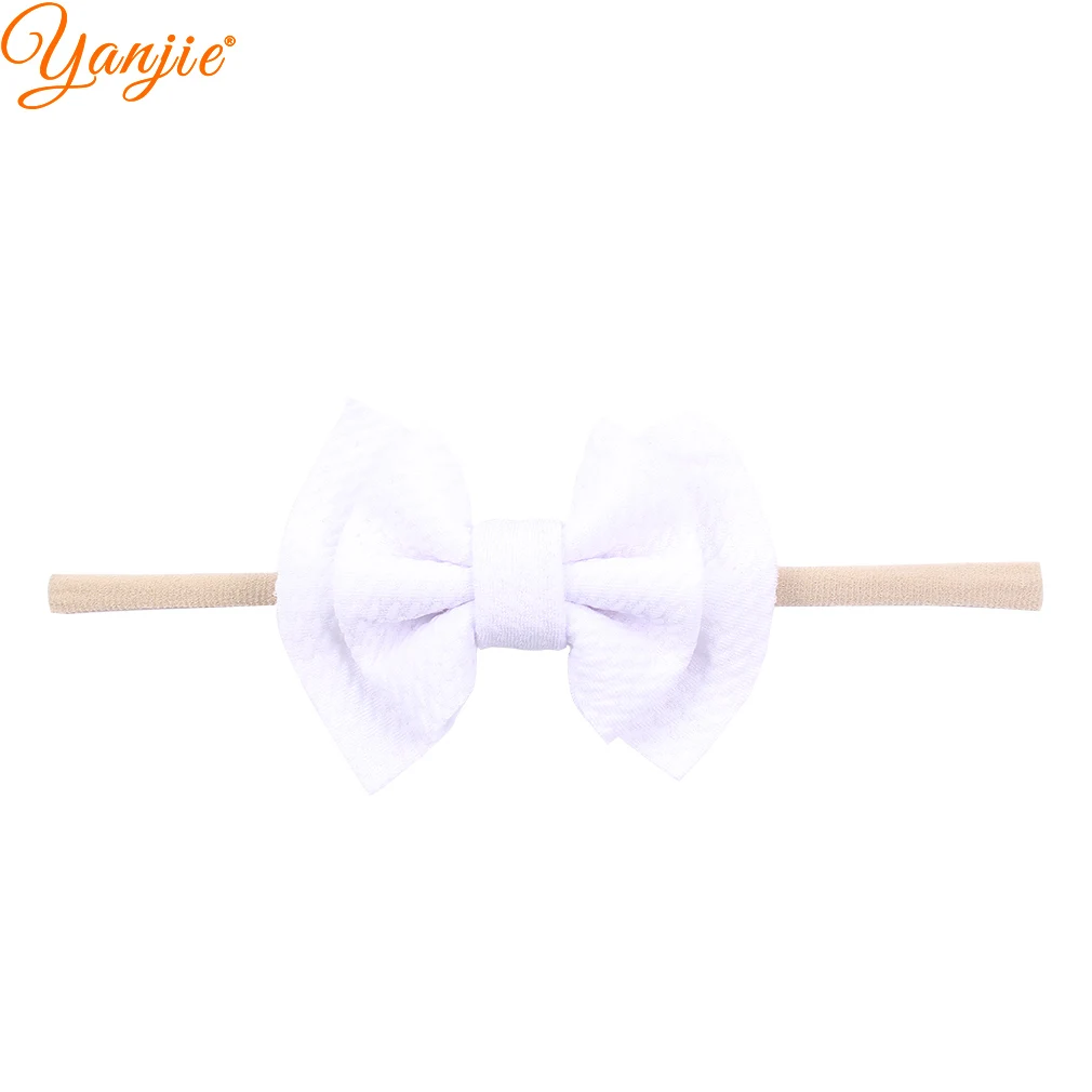 white 3,5 ''2 слоя вафельных волосы бант из нейлона и повязка на голову для девочек детские мягкие эластичная нейлоновая повязка на голову шик Лидер продаж женские аксессуары для волос - Цвет: white