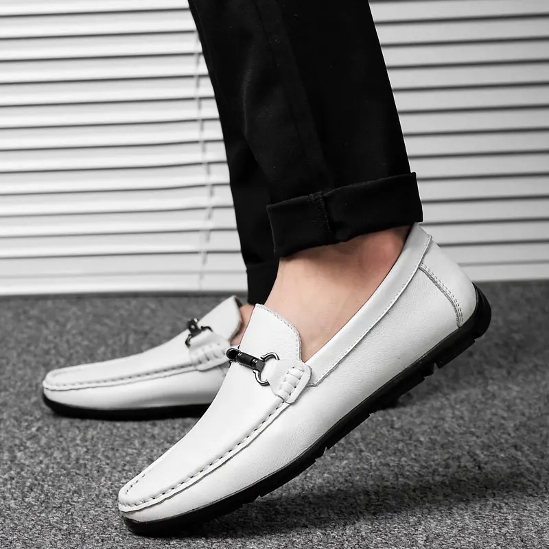 2019 Casual Shoes For men Slip on Flats Men's Breathable Man Handmade white genuine leather fashion big sizes 46 | Обувь