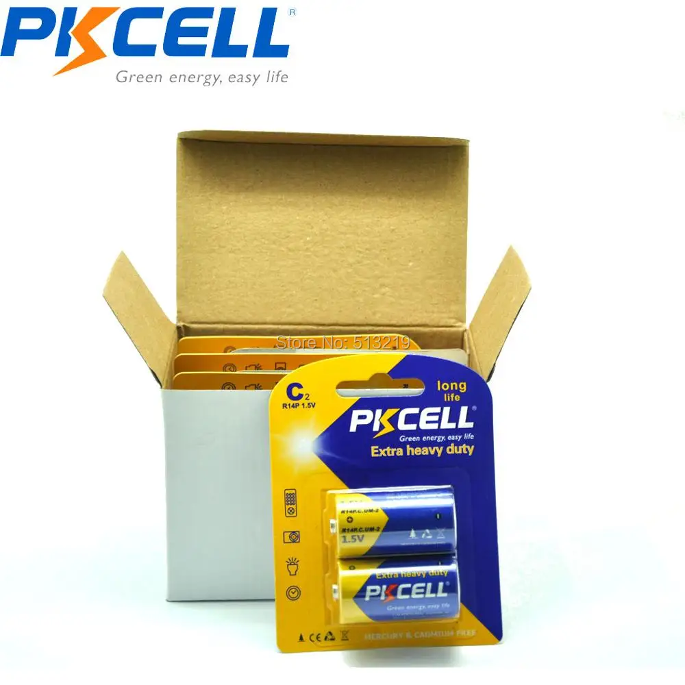 

12 шт./6 карт, 1,5 в, размер R14P, батарея PKCELL длительного срока службы, не перезаряжаемые батареи (цинк-карбон, C)