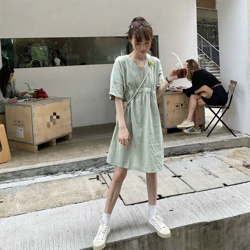 Новое Элегантное летнее Мини-Платье С v-образным вырезом коротким рукавом и