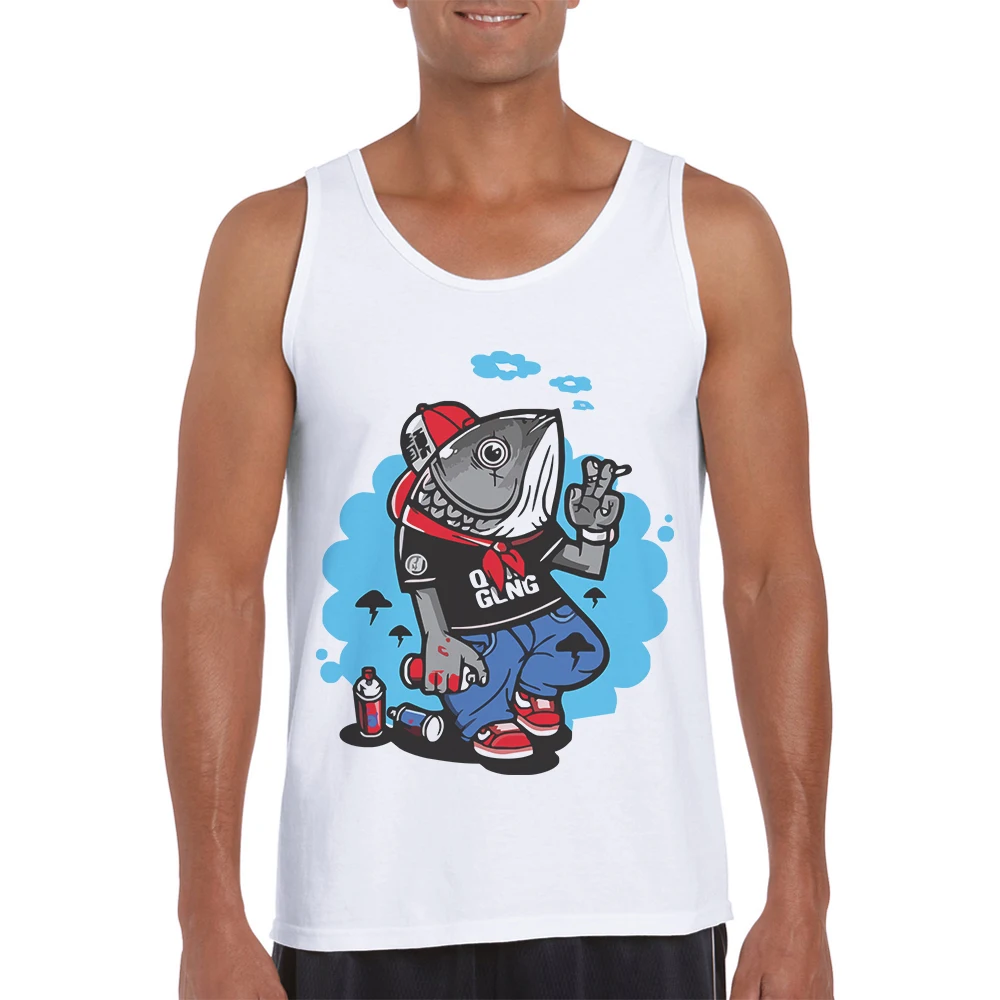 

2019 New Arrivals Mens Tank Tops Fashion Design Fish Printing Summer Casual Singlets Hip Hop Hipster Vest Camiseta Sin Mangas