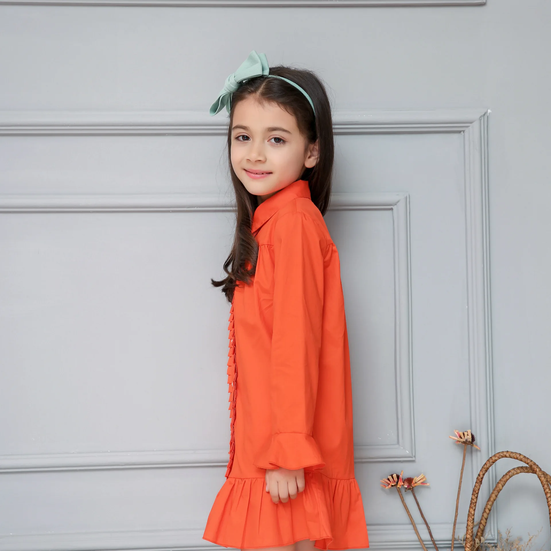 Весенние детские платье для девочек длинная стильная нарядная рубашка хлопок