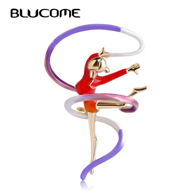 Женская эмалированная брошь Blucome золотистая с лентой для спортивной гимнастики