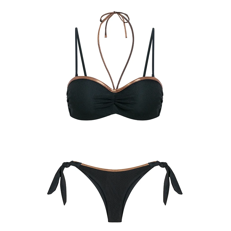 0635-3 Simplee, сетчатый Одноцветный купальник, женский, пуш-ап, блестящие бикини,, сексуальный топ через шею, купальный костюм, Завязывающийся, женские стринги, костюмы из двух предметов - Цвет: 0635-3